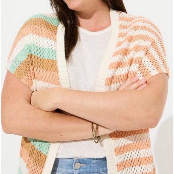 🆕 Striped Duster Vest Cardigan Sweater 3 3X 22 24 4 4X 26 NWT Torrid New! Cream - Picture 3 of 6